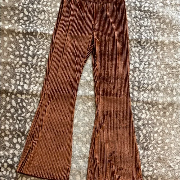 Brown Velvet Kids Flared Pants - Picture 1 of 4